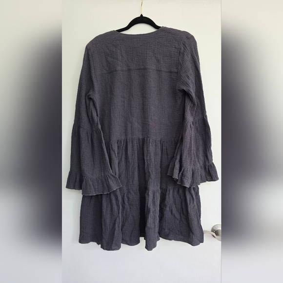 AVEC LES FILLES Gray Oversized Fit Cotton Mini-Tiered Dress XS - Picture 6 of 9